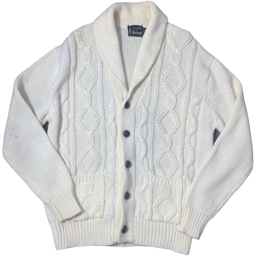 Vintage Men’s 70s Cardigan Cable Knit Fishermen Sweater Chunky Oversized L/XL
